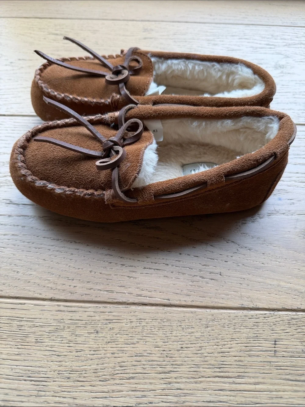 Crewcuts Brown Suede Faux-Fur Lined Moccasin Slippers Kids Size 3